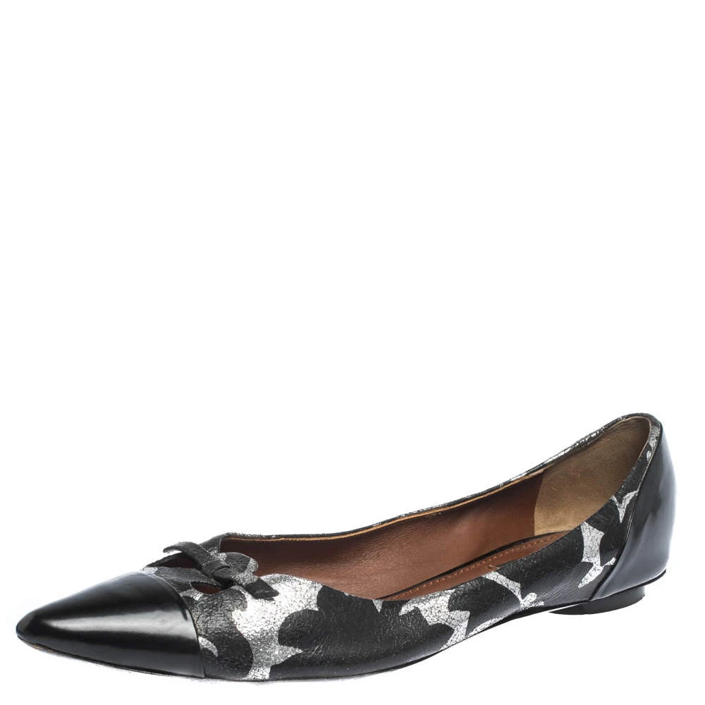 Marc Jacobs Black/Silver Leather And Patent Pointed Toe Bow Ballet Flats Size 40 For Women 1 Marc Jacobs Black/Silver Leather And Patent Pointed Toe Bow Ballet Flats Size 40 For Women