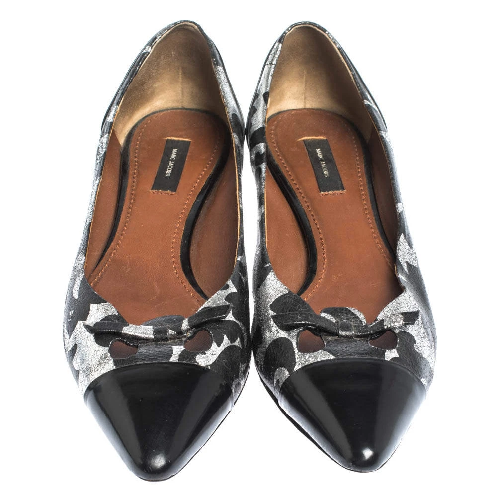 Marc Jacobs Black/Silver Leather And Patent Pointed Toe Bow Ballet Flats Size 40 For Women 3 Marc Jacobs Black/Silver Leather And Patent Pointed Toe Bow Ballet Flats Size 40 For Women - Image 3