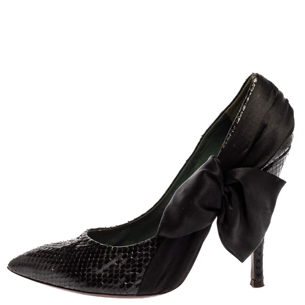 Marc Jacobs Black Python Leather Side Bow Pointed Toe Pumps Size 39.5 For Women 2 Marc Jacobs Black Python Leather Side Bow Pointed Toe Pumps Size 39.5 For Women - Image 2