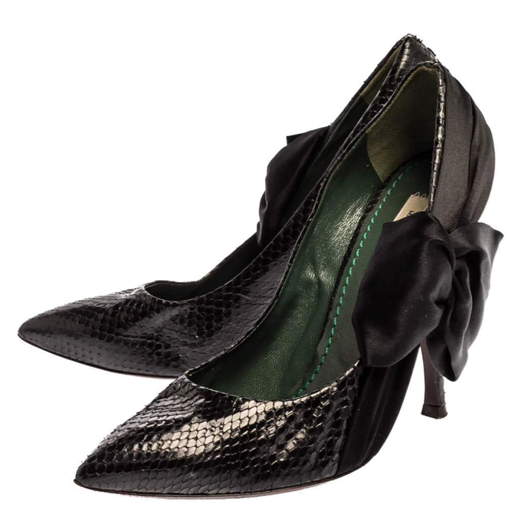 Marc Jacobs Black Python Leather Side Bow Pointed Toe Pumps Size 39.5 For Women 4 Marc Jacobs Black Python Leather Side Bow Pointed Toe Pumps Size 39.5 For Women - Image 4