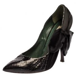Marc Jacobs Black Python Leather Side Bow Pointed Toe Pumps Size 39.5 For Women