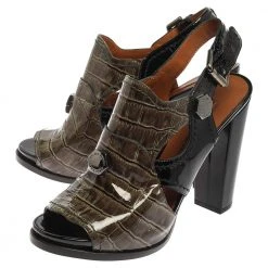 Marc Jacobs Green/Black Croc Embossed Patent Leather Slingback Sandals Size 39.5 For Women 11 Marc Jacobs Green/Black Croc Embossed Patent Leather Slingback Sandals Size 39.5 For Women -Marc Jacobs shop luxury women marc jacobs used shoes p352041 003