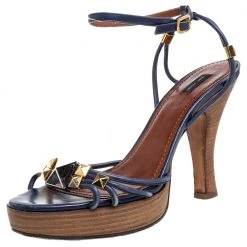 Marc Jacobs Blue Leather Strappy Ankle Strap Platform Sandals Size 40 For Women