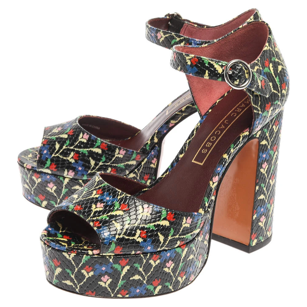 Marc Jacobs Multicolor Snake Embossed Leather Sky Floral Platform Sandals Size 38 For Women 4 Marc Jacobs Multicolor Snake Embossed Leather Sky Floral Platform Sandals Size 38 For Women - Image 4