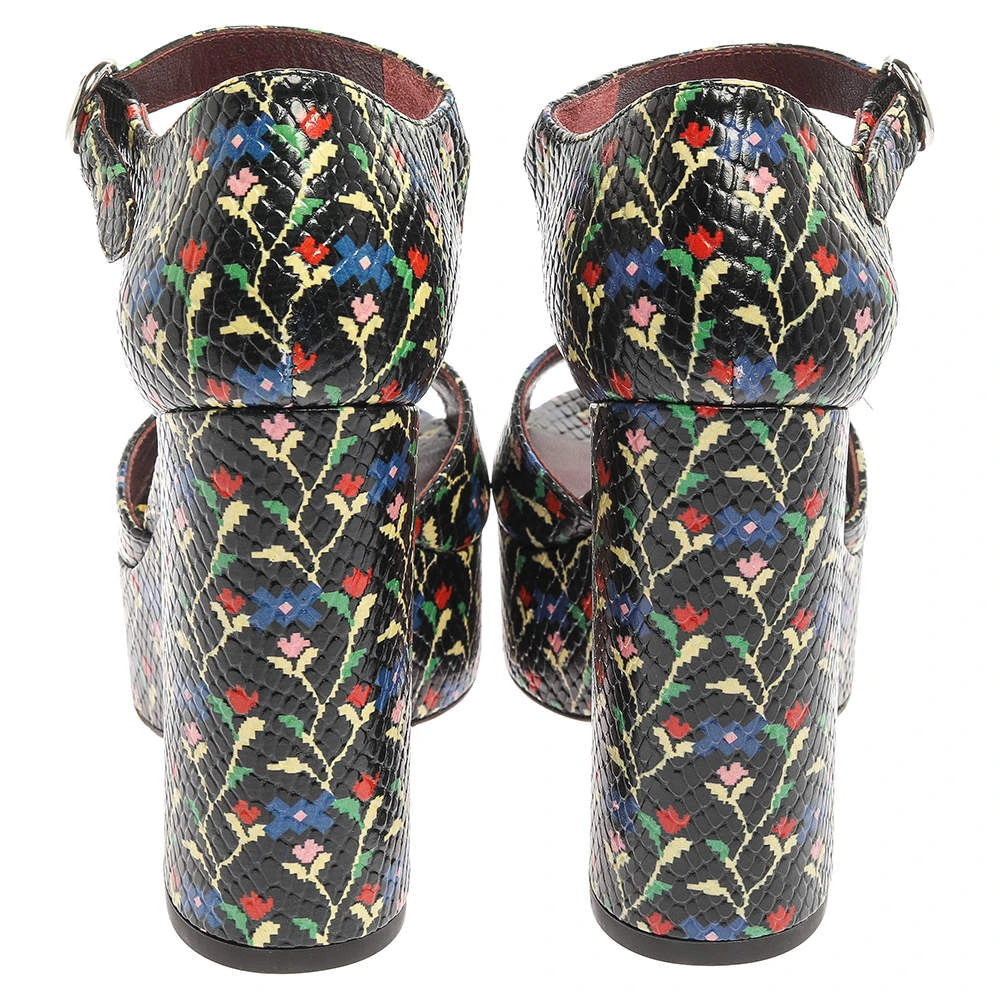 Marc Jacobs Multicolor Snake Embossed Leather Sky Floral Platform Sandals Size 38 For Women 5 Marc Jacobs Multicolor Snake Embossed Leather Sky Floral Platform Sandals Size 38 For Women - Image 5