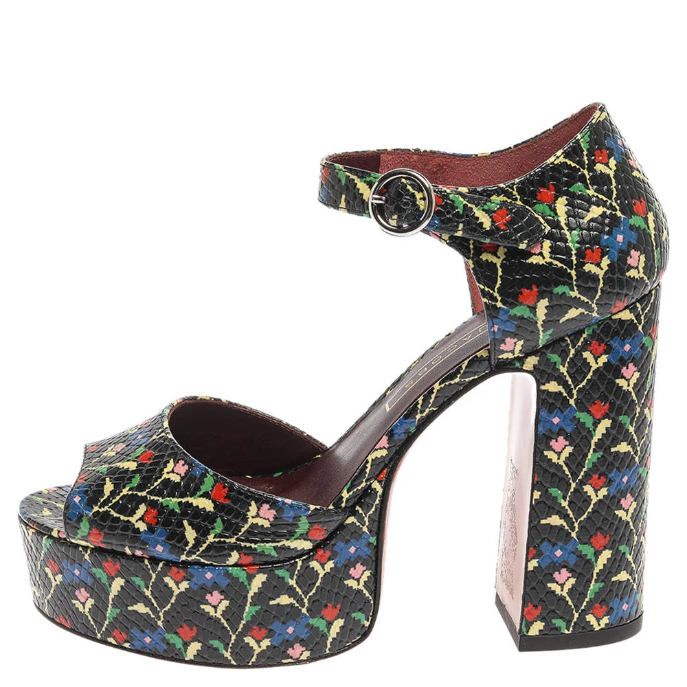 Marc Jacobs Multicolor Snake Embossed Leather Sky Floral Platform Sandals Size 38 For Women 2 Marc Jacobs Multicolor Snake Embossed Leather Sky Floral Platform Sandals Size 38 For Women - Image 2