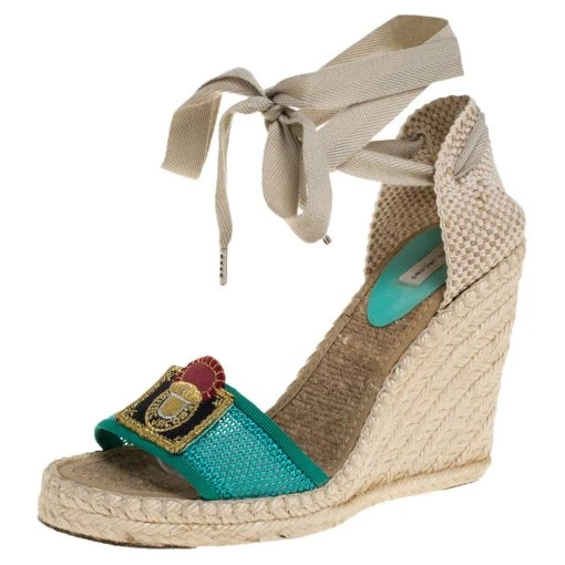 Marc Jacobs Multicolor Mesh And Woven Canvas Wedge Espadrilles Ankle Wrap Sandals Size 37 For Women -Marc Jacobs shop luxury women marc jacobs used shoes p360316 005