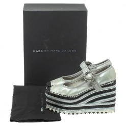 Marc Jacobs Metallic Silver Leather Crystal Embellished Suzi Mary Jane Platforms Espadrilles Size 36 For Women 19 Marc Jacobs Metallic Silver Leather Crystal Embellished Suzi Mary Jane Platforms Espadrilles Size 36 For Women -Marc Jacobs shop luxury women marc jacobs used shoes p376255 007