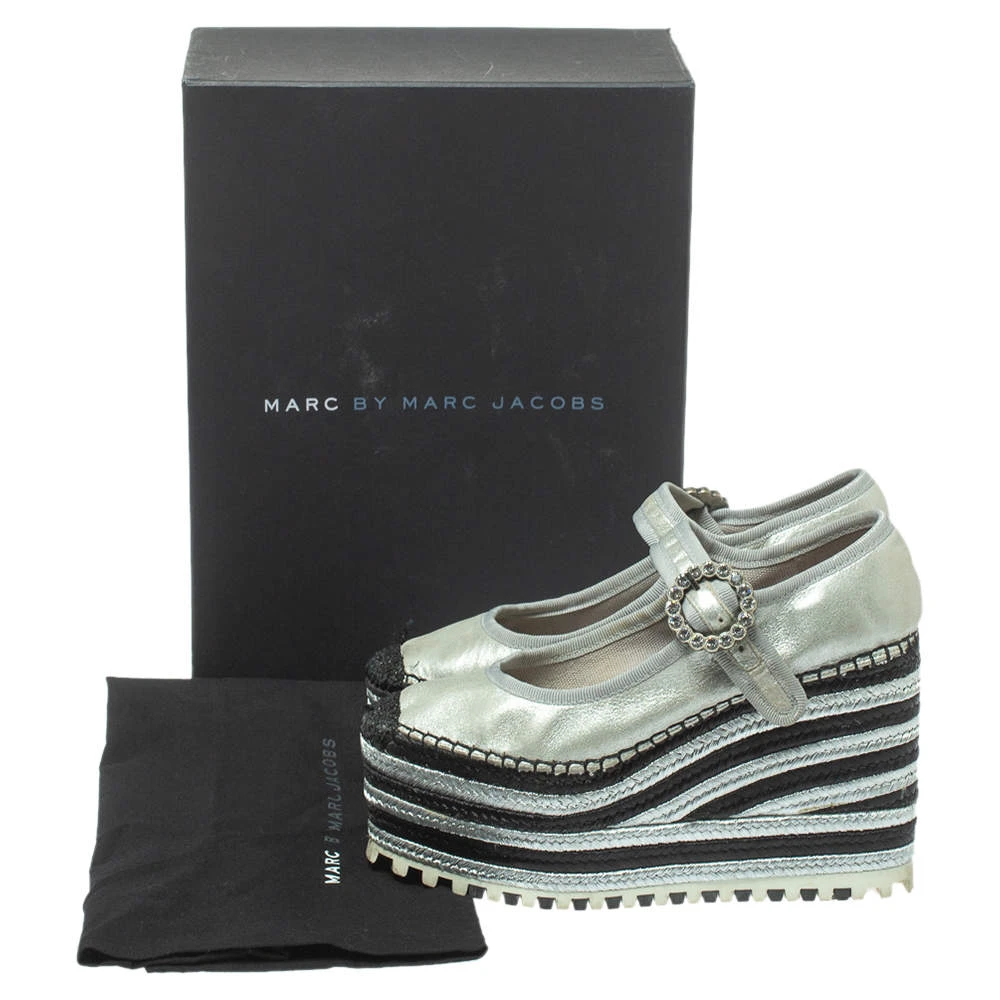 Marc Jacobs Metallic Silver Leather Crystal Embellished Suzi Mary Jane Platforms Espadrilles Size 36 For Women 10 Marc Jacobs Metallic Silver Leather Crystal Embellished Suzi Mary Jane Platforms Espadrilles Size 36 For Women - Image 10