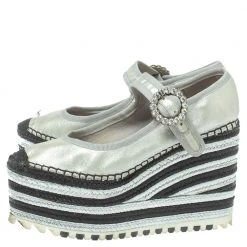 Marc Jacobs Metallic Silver Leather Crystal Embellished Suzi Mary Jane Platforms Espadrilles Size 36 For Women 13 Marc Jacobs Metallic Silver Leather Crystal Embellished Suzi Mary Jane Platforms Espadrilles Size 36 For Women -Marc Jacobs shop luxury women marc jacobs used shoes p376255 008