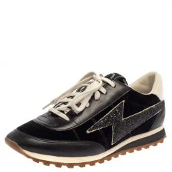 Marc Jacobs Black/White Velvet And Leather Lightening Bolt Sneakers Size 39 For Women