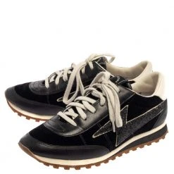 Marc Jacobs Black/White Velvet And Leather Lightening Bolt Sneakers Size 39 For Women -Marc Jacobs shop luxury women marc jacobs used shoes p384746 006