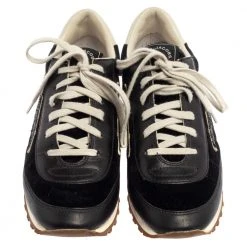 Marc Jacobs Black/White Velvet And Leather Lightening Bolt Sneakers Size 39 For Women -Marc Jacobs shop luxury women marc jacobs used shoes p384746 007