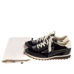 Marc Jacobs Black/White Velvet And Leather Lightening Bolt Sneakers Size 39 For Women -Marc Jacobs shop luxury women marc jacobs used shoes p384746 008