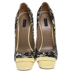 Marc Jacobs Yellow/Black Lace And Patent Leather Bow Detail Pumps Size 39 For Women -Marc Jacobs shop luxury women marc jacobs used shoes p396564 003