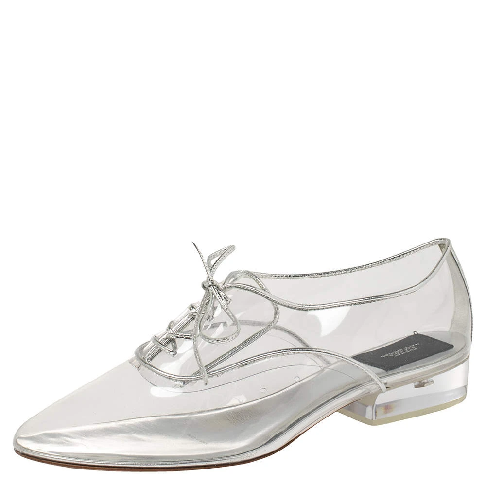 Marc Jacobs Silver PVC And Leather Transparent Clear Heel Oxfords Size 41 For Women 1 Marc Jacobs Silver PVC And Leather Transparent Clear Heel Oxfords Size 41 For Women