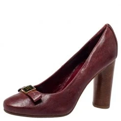 Marc By Marc Jacobs Burgundy Leather Bow Wooden Heel Pumps Sze 38 For Women