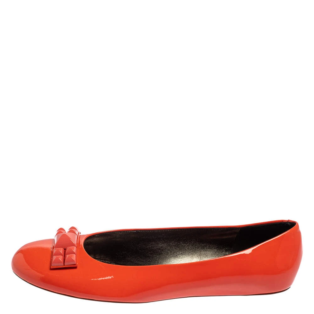 Marc Jacobs Orange Patent Leather Embellished Bow Ballet Flats Size 37.5 For Women 2 Marc Jacobs Orange Patent Leather Embellished Bow Ballet Flats Size 37.5 For Women - Image 2