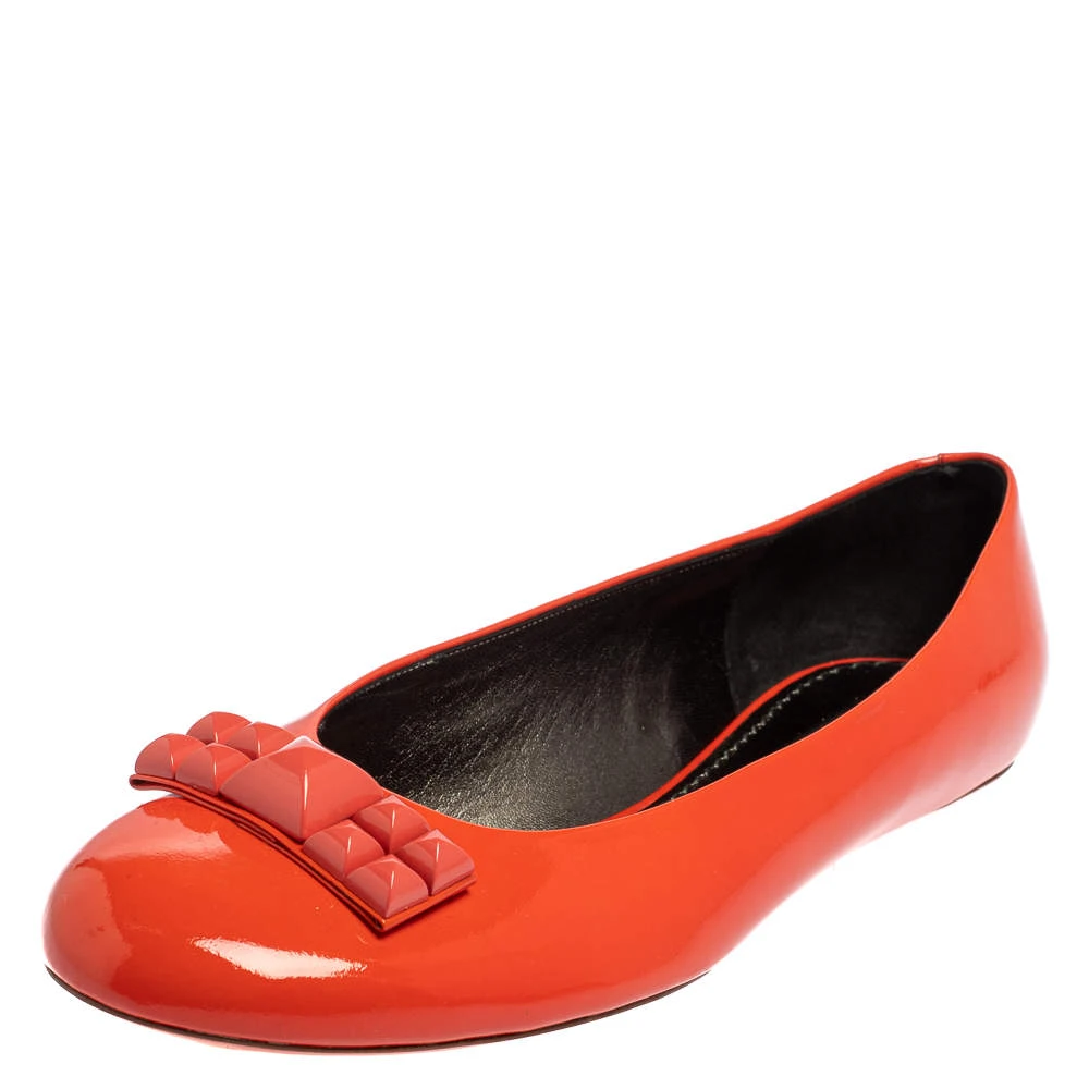 Marc Jacobs Orange Patent Leather Embellished Bow Ballet Flats Size 37.5 For Women 1 Marc Jacobs Orange Patent Leather Embellished Bow Ballet Flats Size 37.5 For Women