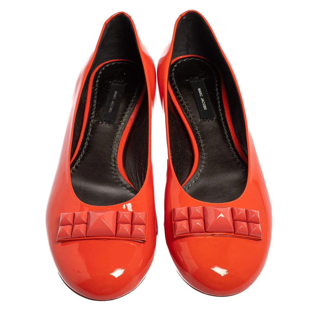 Marc Jacobs Orange Patent Leather Embellished Bow Ballet Flats Size 37.5 For Women 3 Marc Jacobs Orange Patent Leather Embellished Bow Ballet Flats Size 37.5 For Women - Image 3