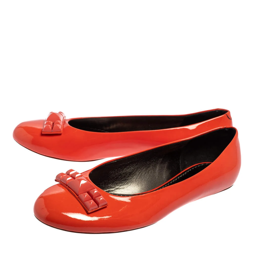 Marc Jacobs Orange Patent Leather Embellished Bow Ballet Flats Size 37.5 For Women 4 Marc Jacobs Orange Patent Leather Embellished Bow Ballet Flats Size 37.5 For Women - Image 4