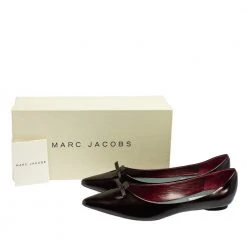 Marc Jacobs Dark Burgundy Leather Bow Pointed Toe Ballet Flats Size 38.5 For Women -Marc Jacobs shop luxury women marc jacobs used shoes p421907 001