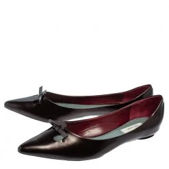 Marc Jacobs Dark Burgundy Leather Bow Pointed Toe Ballet Flats Size 38.5 For Women -Marc Jacobs shop luxury women marc jacobs used shoes p421907 003