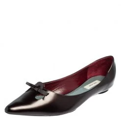 Marc Jacobs Dark Burgundy Leather Bow Pointed Toe Ballet Flats Size 38.5 For Women