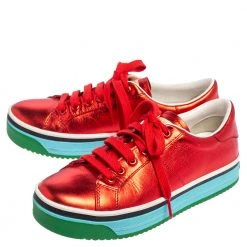 Marc Jacobs Metallic Red Leather Low Top Sneakers Size 37 For Women -Marc Jacobs shop luxury women marc jacobs used shoes p493621 001