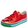 Marc Jacobs Metallic Red Leather Low Top Sneakers Size 37 For Women