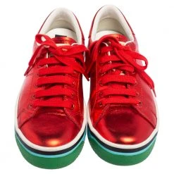 Marc Jacobs Metallic Red Leather Low Top Sneakers Size 37 For Women -Marc Jacobs shop luxury women marc jacobs used shoes p493621 008