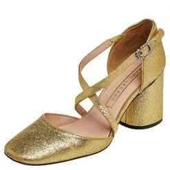 Marc Jacobs Gold Glitter Ankle Strap Sandals Size 36.5 For Women
