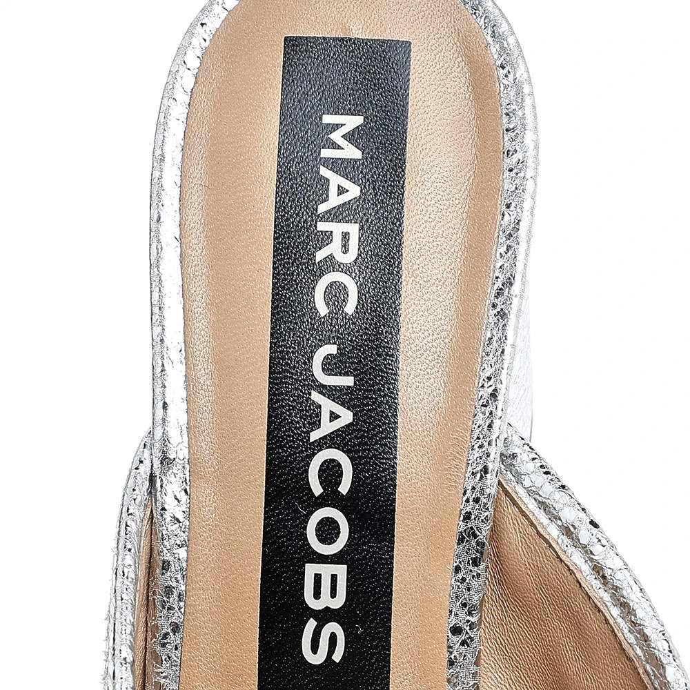 Marc Jacobs Metallic Silver Crackle Leather Criss Cross Slide Sandals Size 39 For Women 7 Marc Jacobs Metallic Silver Crackle Leather Criss Cross Slide Sandals Size 39 For Women - Image 7
