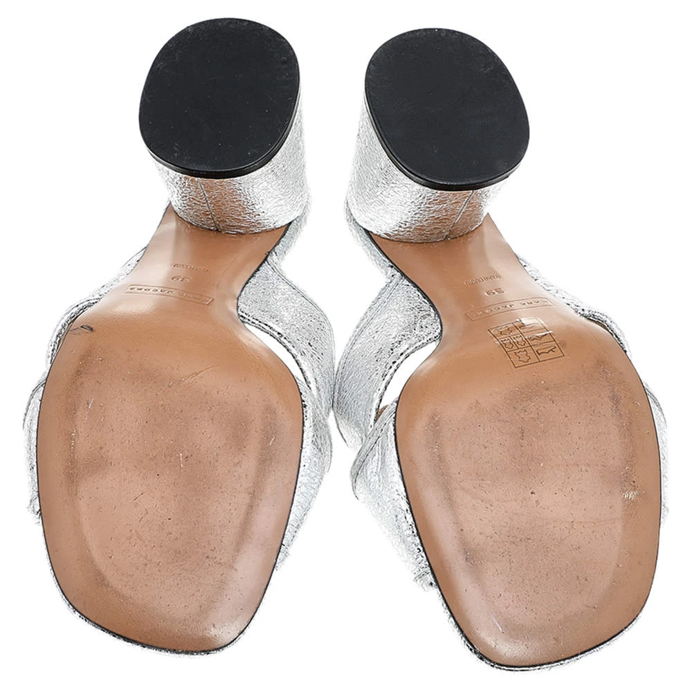 Marc Jacobs Metallic Silver Crackle Leather Criss Cross Slide Sandals Size 39 For Women 6 Marc Jacobs Metallic Silver Crackle Leather Criss Cross Slide Sandals Size 39 For Women - Image 6