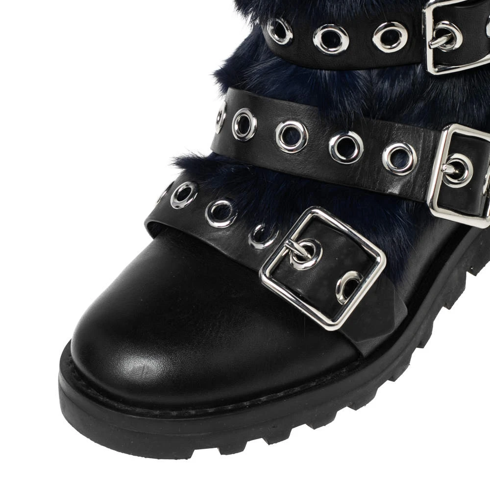Marc By Marc Jacobs Black/Blue Ricky Rex Rabbit Fur And Leather Buckled Moto Boots Size 35.5 For Women 7 Marc By Marc Jacobs Black/Blue Ricky Rex Rabbit Fur And Leather Buckled Moto Boots Size 35.5 For Women - Image 7