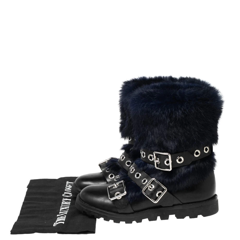 Marc By Marc Jacobs Black/Blue Ricky Rex Rabbit Fur And Leather Buckled Moto Boots Size 35.5 For Women 8 Marc By Marc Jacobs Black/Blue Ricky Rex Rabbit Fur And Leather Buckled Moto Boots Size 35.5 For Women - Image 8