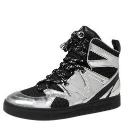 Marc Jacobs Silver/Black Leather And Mesh High Top Sneakers Size 38 For Women