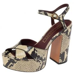 Marc Jacobs Black/Beige Python Embossed Leather Criss Crss Platform Ankle Strap Size 36 For Women