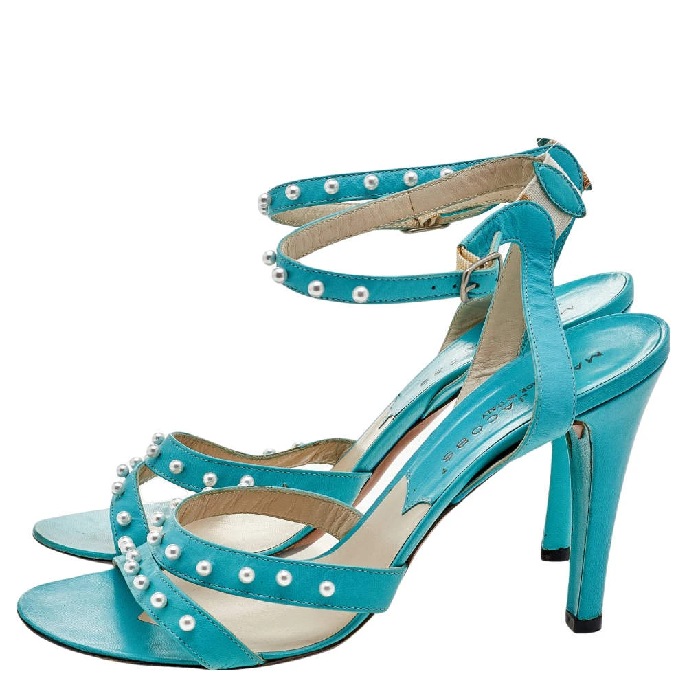 Marc Jacobs Blue Leather Embellished Ankle Strap Sandals Size 38 For Women 4 Marc Jacobs Blue Leather Embellished Ankle Strap Sandals Size 38 For Women - Image 4