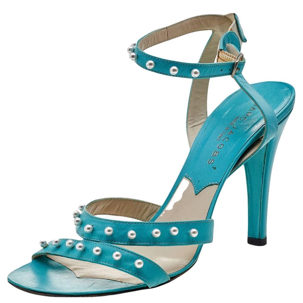 Marc Jacobs Blue Leather Embellished Ankle Strap Sandals Size 38 For Women 1 Marc Jacobs Blue Leather Embellished Ankle Strap Sandals Size 38 For Women