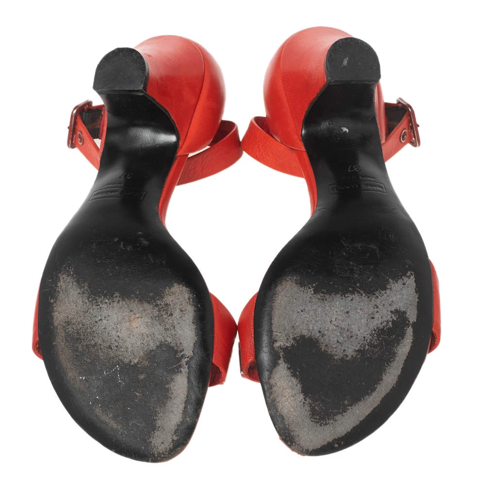 Marc Jacobs Red Leather Studded Ankle Strap Sandals Size 37 For Women 6 Marc Jacobs Red Leather Studded Ankle Strap Sandals Size 37 For Women - Image 6