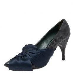 Marc Jacobs Navy Blue Python Leather Bow Pumps Size 39.5 For Women
