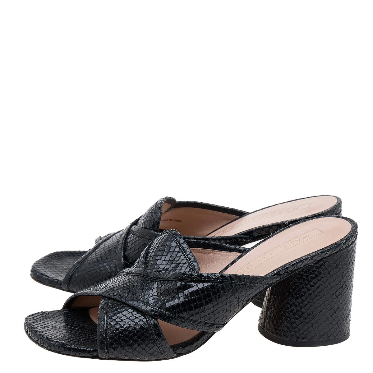 Marc Jacobs Black Snakeskin Embossed Leather Criss Cross Slide Sandals Size 38 For Women 4 Marc Jacobs Black Snakeskin Embossed Leather Criss Cross Slide Sandals Size 38 For Women - Image 4