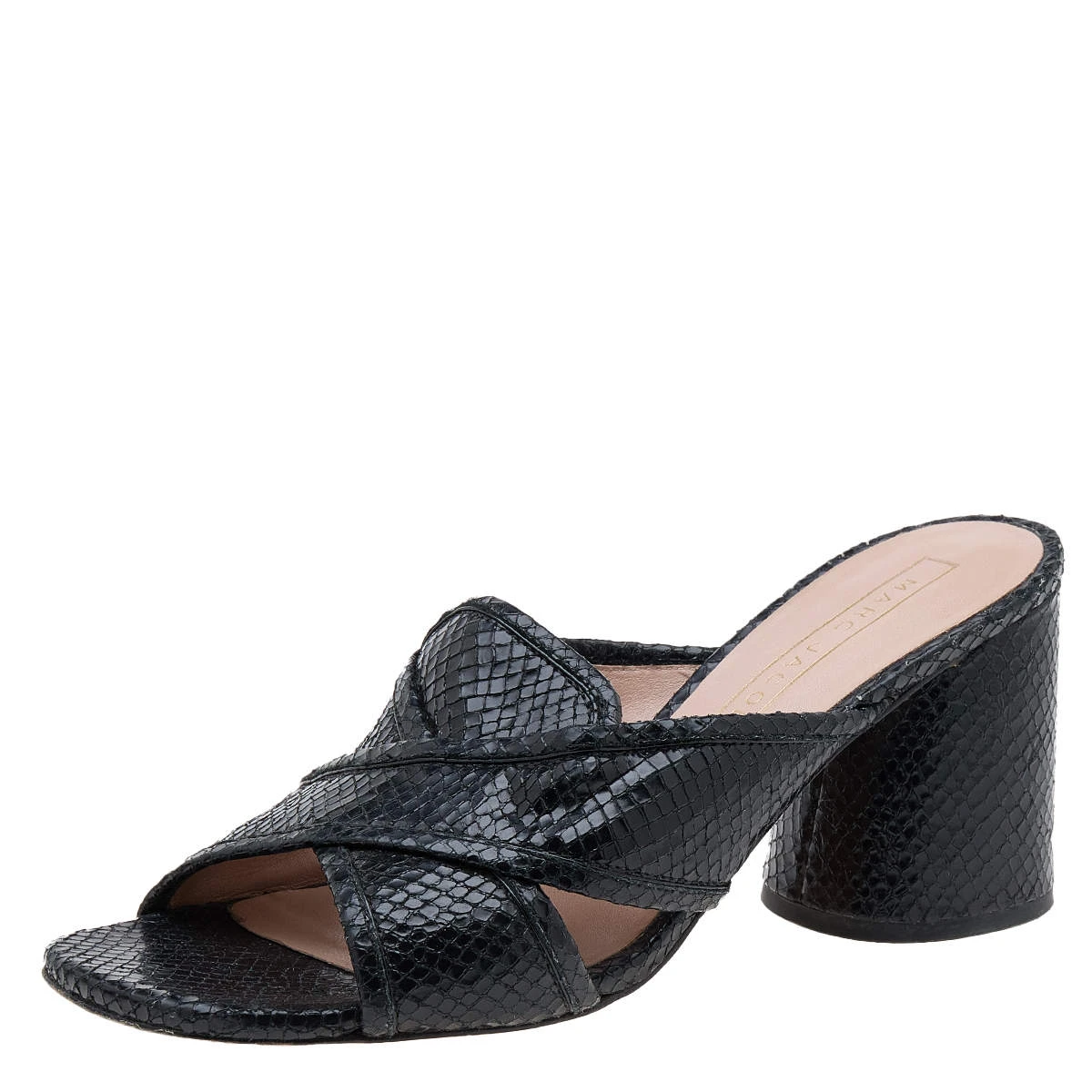 Marc Jacobs Black Snakeskin Embossed Leather Criss Cross Slide Sandals Size 38 For Women 1 Marc Jacobs Black Snakeskin Embossed Leather Criss Cross Slide Sandals Size 38 For Women