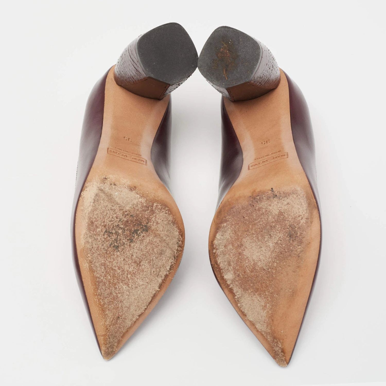 Marc Jacobs Burgundy Leather And Python Embossed Pointed Toe Block Heel Pumps Size 35 For Women 6 Marc Jacobs Burgundy Leather And Python Embossed Pointed Toe Block Heel Pumps Size 35 For Women - Image 6