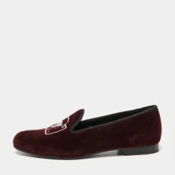 Marc Jacobs Burgundy Velvet Embroidered Smoking Slippers Size 36 For Women