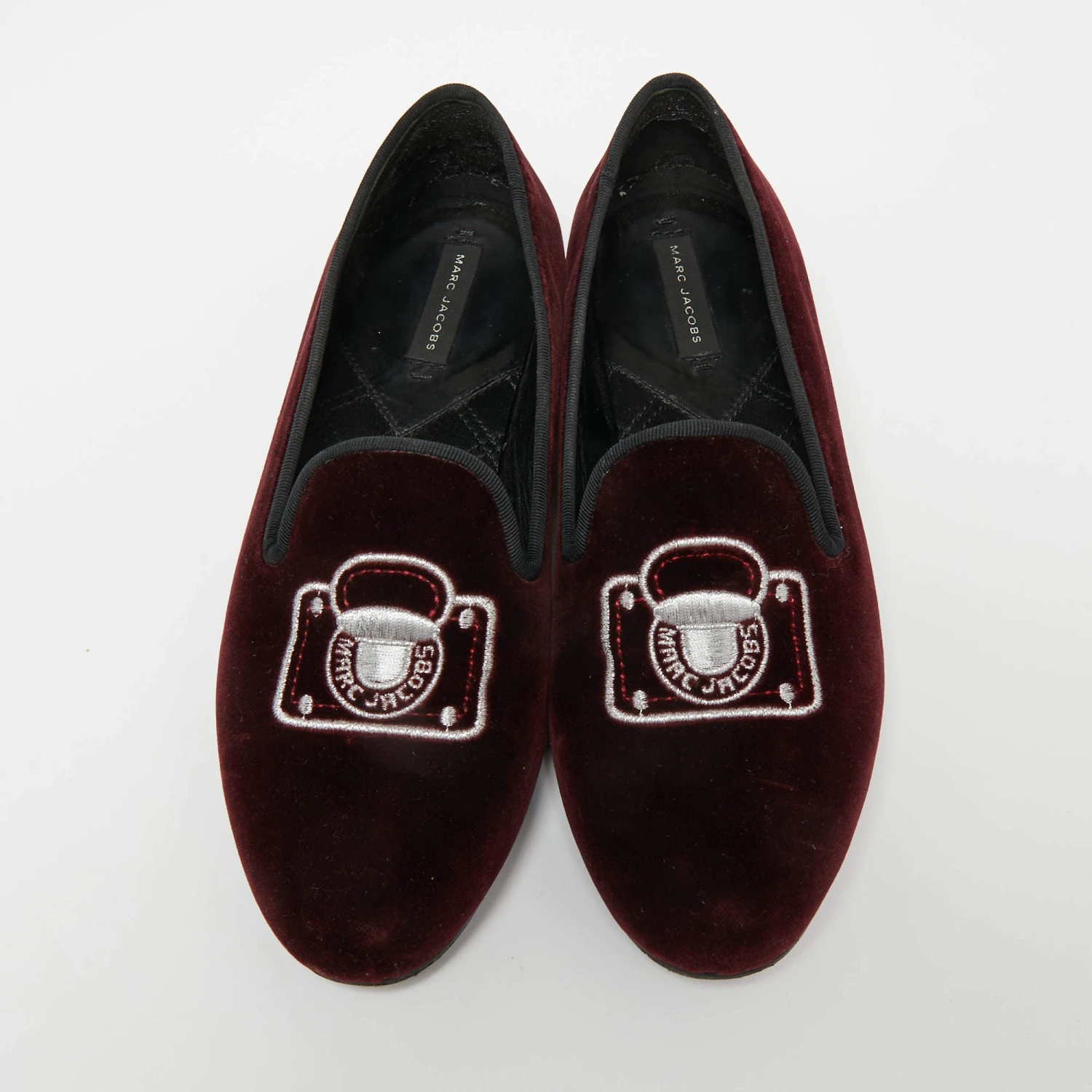 Marc Jacobs Burgundy Velvet Embroidered Smoking Slippers Size 36 For Women 3 Marc Jacobs Burgundy Velvet Embroidered Smoking Slippers Size 36 For Women - Image 3