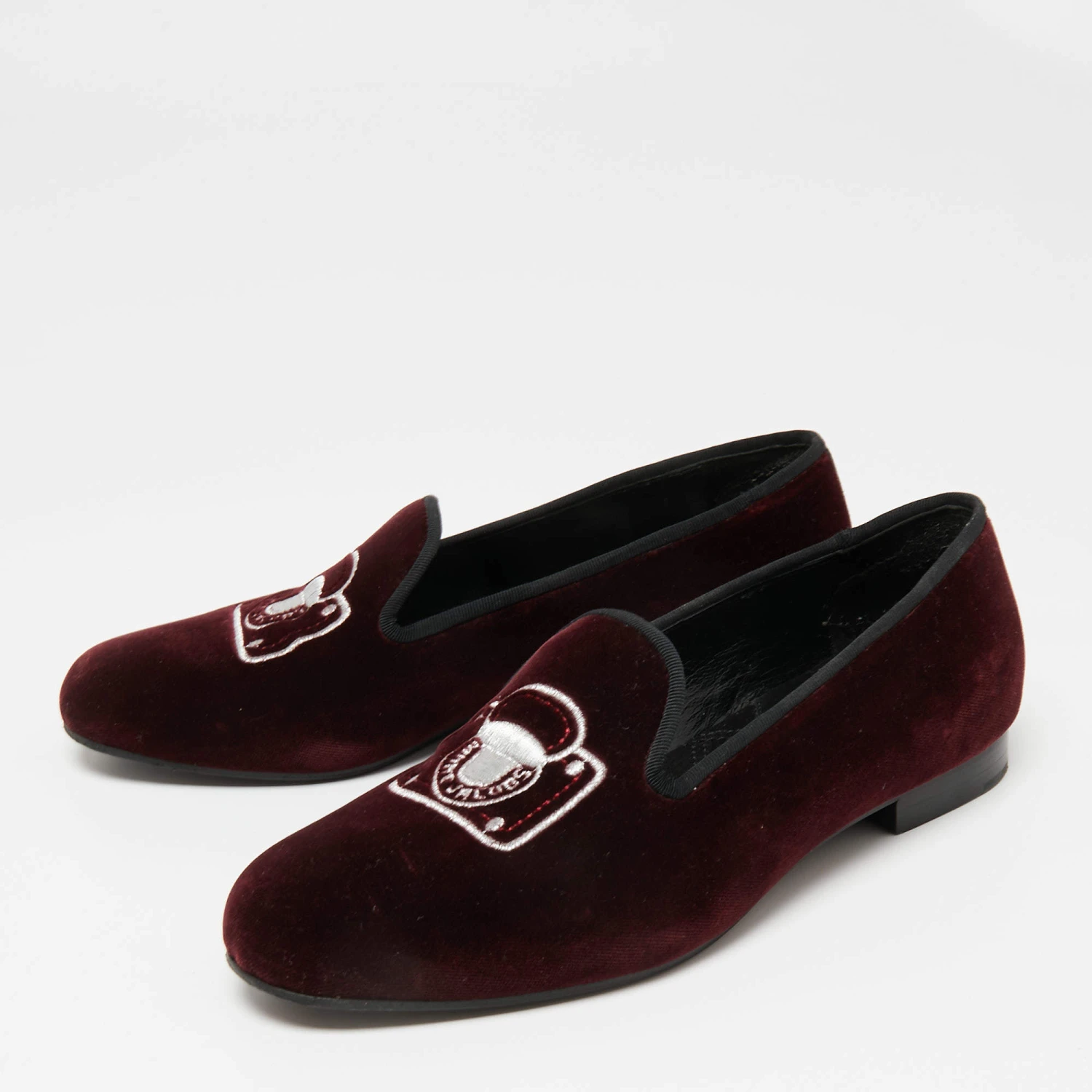 Marc Jacobs Burgundy Velvet Embroidered Smoking Slippers Size 36 For Women 2 Marc Jacobs Burgundy Velvet Embroidered Smoking Slippers Size 36 For Women - Image 2