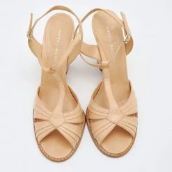 Marc Jacobs Beige Leather Ankle Strap Wedge Sandals Size 39.5 For Women -Marc Jacobs shop luxury women marc jacobs used shoes p656450 004