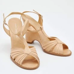Marc Jacobs Beige Leather Ankle Strap Wedge Sandals Size 39.5 For Women -Marc Jacobs shop luxury women marc jacobs used shoes p656450 005